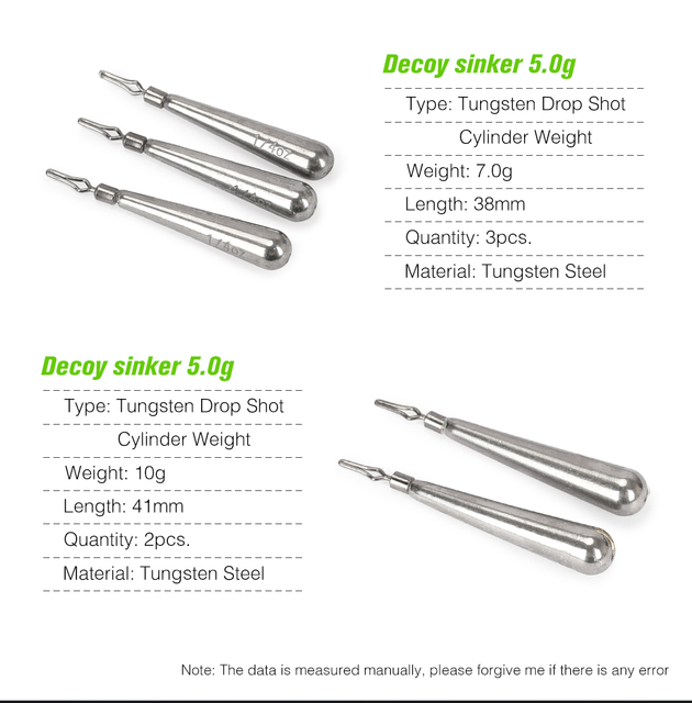 TSURINOYA Tungsten Skinny Drop Shot - wagi 3.5g, 5.0g, 7.0g, 10.0g - Narzędzia wędkarskie - Wianko - 6