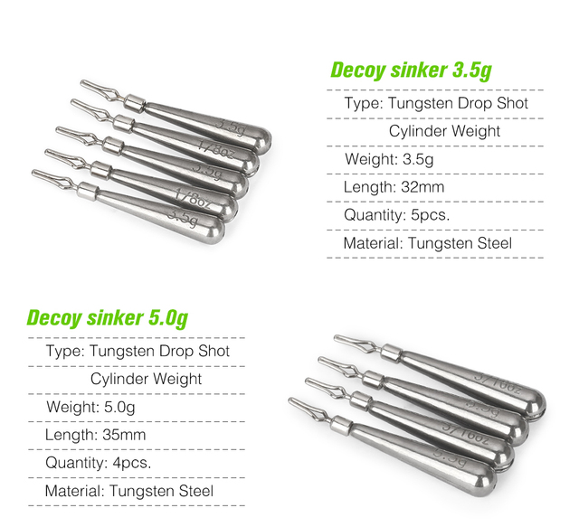 TSURINOYA Tungsten Skinny Drop Shot - wagi 3.5g, 5.0g, 7.0g, 10.0g - Narzędzia wędkarskie - Wianko - 5