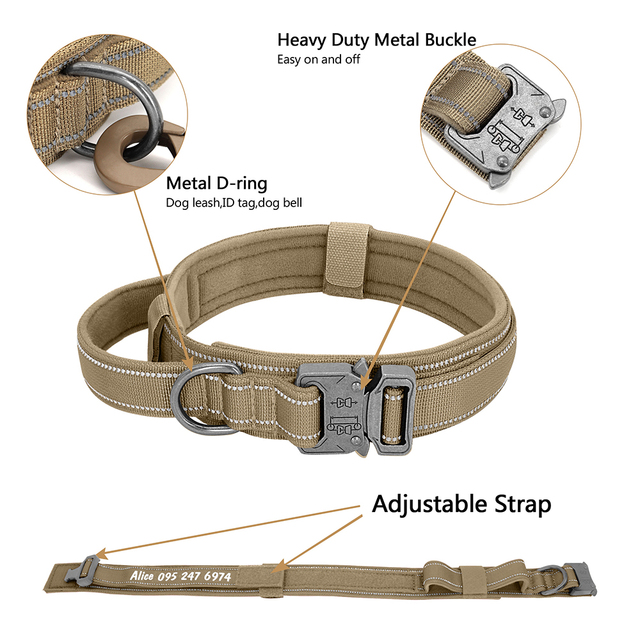 Niestandardowa wojskowa obroża taktyczna dla psa - wytrzymała, odblaskowa, nylonowa - średnie i duże rasy, niemiecki shepard - artykuły dla zwierząt - Wianko - 10