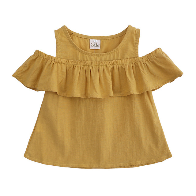 Zestaw letnich ubrań dla dziewczynek: koszulki z odkrytymi ramionami i spodenki dziecięce - Wianko - 4