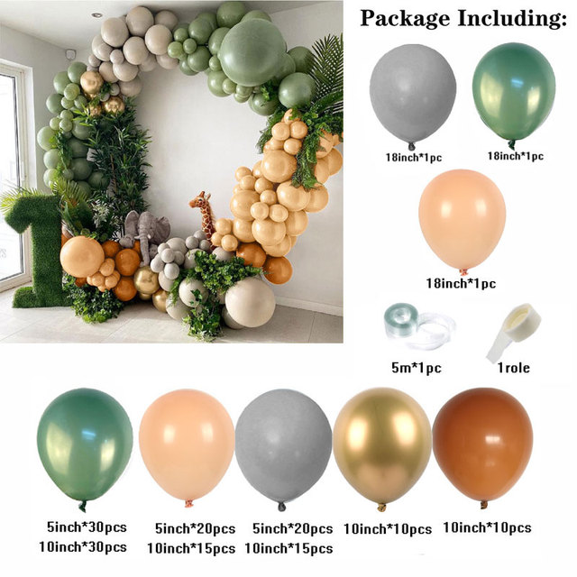 Zestaw 155 vintage lateksowych balonów w kolorach zielonym, pomarańczowym i brązowym do dekoracji ślubnych oraz przyjęć urodzinowych i baby shower - Wianko - 3