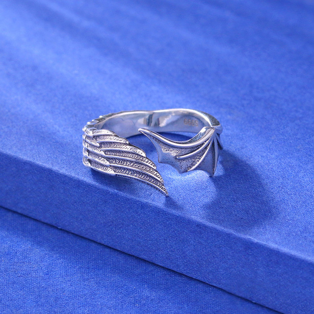 Pierścień srebrny Unisex diabeł anioł skrzydła - Wianko - 4