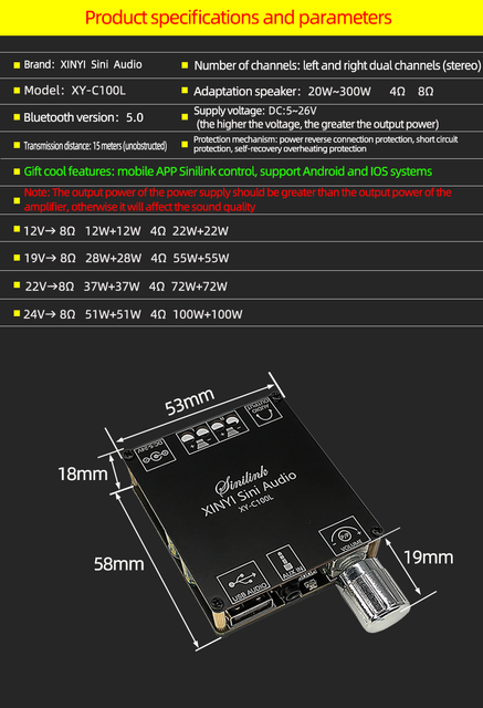 100W + 100W Bezprzewodowy wzmacniacz mocy Bluetooth 5.0 C100L z wejściem AUX - Wianko - 5