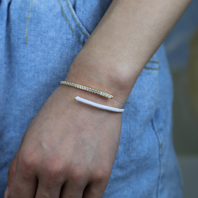 Bransoletka łańcuszkowa z neonową biżuterią Micro Pave w białym kolorze, z kamieniem niebieskim, różowym i żółtym emaliowanym. Mankiet dla kobiet, wysokiej jakości - Wianko - 9