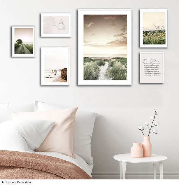 Płótno ozdobne Skandynawskie malarstwo - dekoracyjny plakat z krajobrazem trawy, natury i zachodu słońca, w stylu skandynawskim - do druku Wall Art Picture, idealne do dekoracji sypialni - Wianko - 5