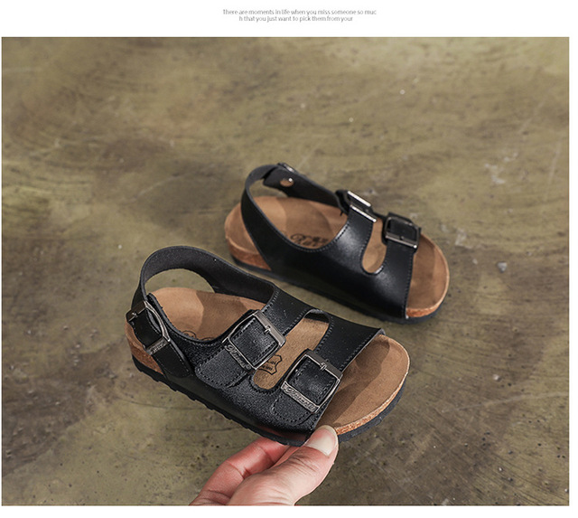 Nowe dziecięce korkowe sandały plażowe antypoślizgowe, miękkie skórzane sportowe sandały dla chłopców i dziewcząt - Wianko - 23