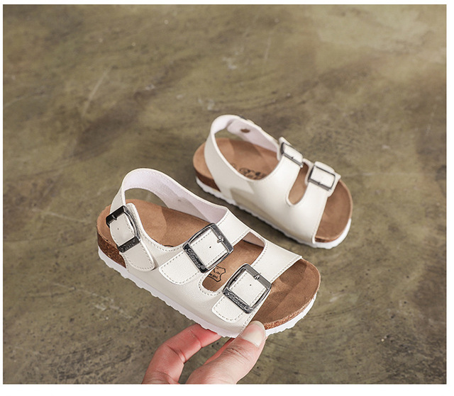 Nowe dziecięce korkowe sandały plażowe antypoślizgowe, miękkie skórzane sportowe sandały dla chłopców i dziewcząt - Wianko - 19