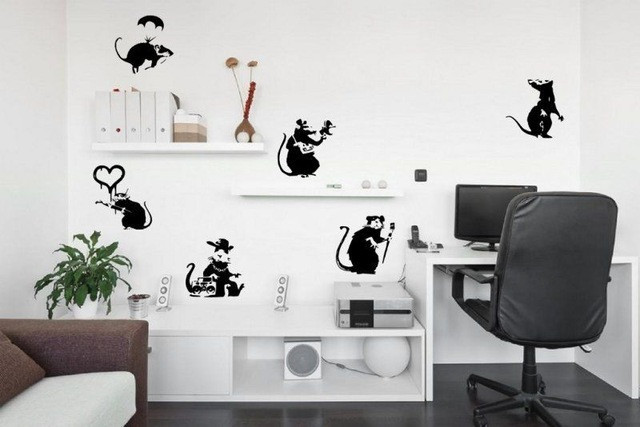 Duża kolekcja naklejek ściennych Banksy - zestaw 6 unikalnych szczurów w wersji 2 - Wianko - 2