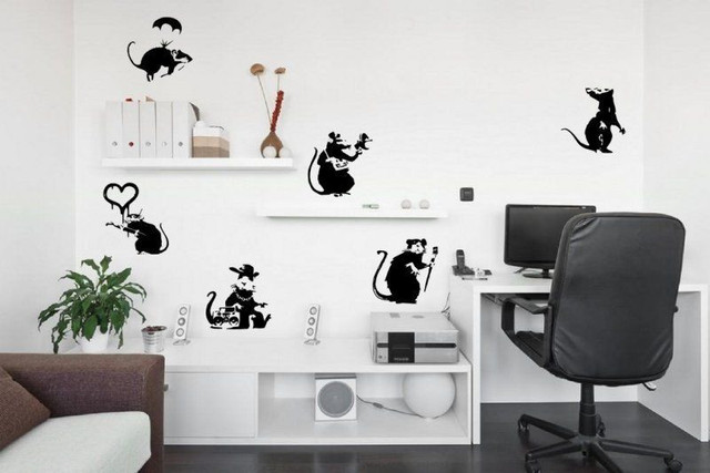 Duża kolekcja naklejek ściennych Banksy - zestaw 6 unikalnych szczurów w wersji 2 - Wianko - 3