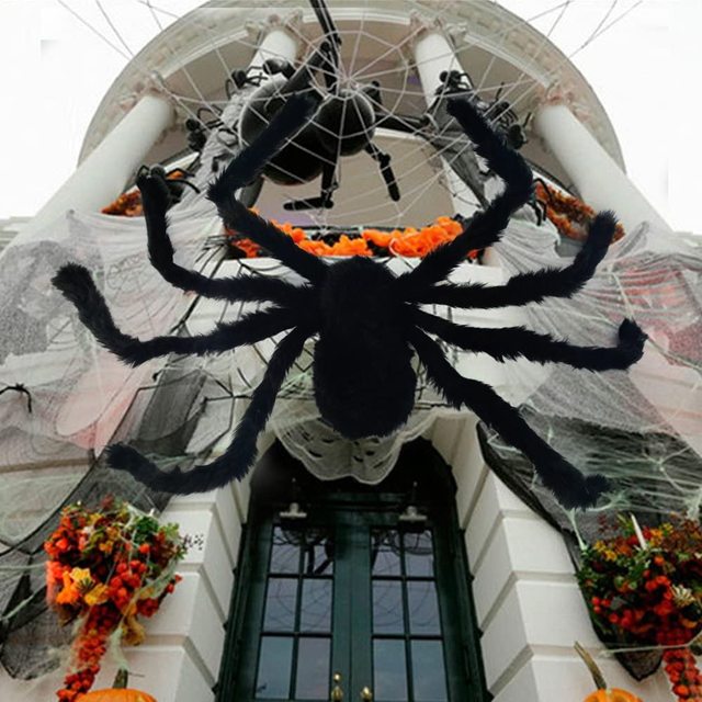 Czarny pluszowy pająk Halloween - straszna dekoracja do wystroju domu - Wianko - 10