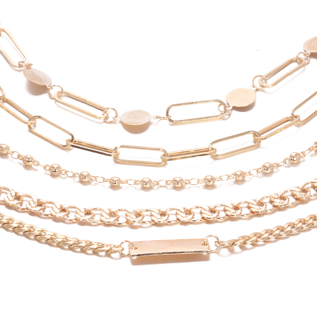 Zestaw 5 czeskich bransoletek w geometrię dla kobiet – metalowy, złoty kolor, łączący łańcuchy, mankiet – biżuteria idealna na prezenty - Wianko - 25