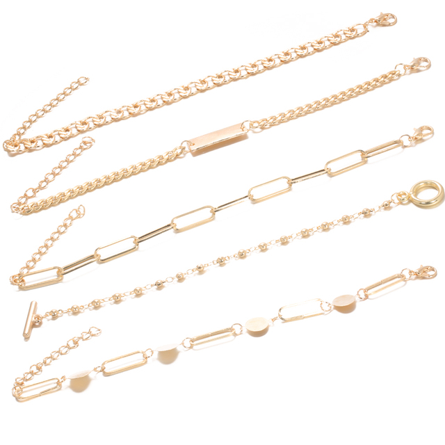Zestaw 5 czeskich bransoletek w geometrię dla kobiet – metalowy, złoty kolor, łączący łańcuchy, mankiet – biżuteria idealna na prezenty - Wianko - 26