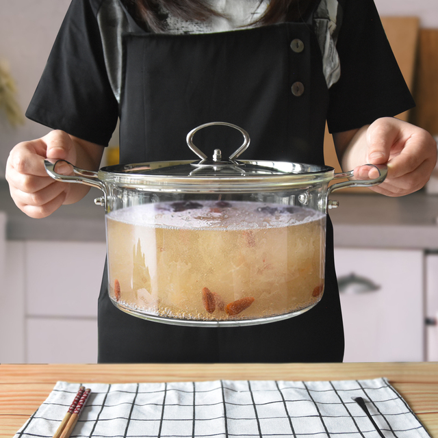 Rondel szklany żaroodporny z pokrywą, idealny do gotowania w kuchni i przygotowywania zup - Wianko - 2