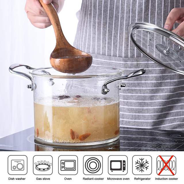 Rondel szklany żaroodporny z pokrywą, idealny do gotowania w kuchni i przygotowywania zup - Wianko - 1