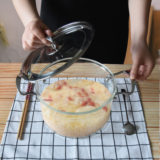 Rondel szklany żaroodporny z pokrywą, idealny do gotowania w kuchni i przygotowywania zup - Wianko - 6