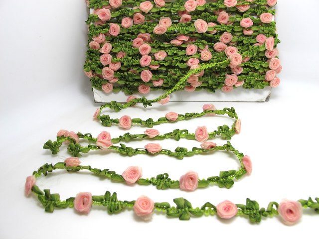 Rokoko wstążki zielone z nylonowymi pączkami róży, 2 jardy | Wstążka dekoracyjna kwiatowa do scrapbookingu - Wianko - 13