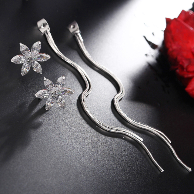 Kolczyki damske z cyrkoniami CZ w kształcie kwiatu - długie wiszące łańcuszki - Wianko - 42