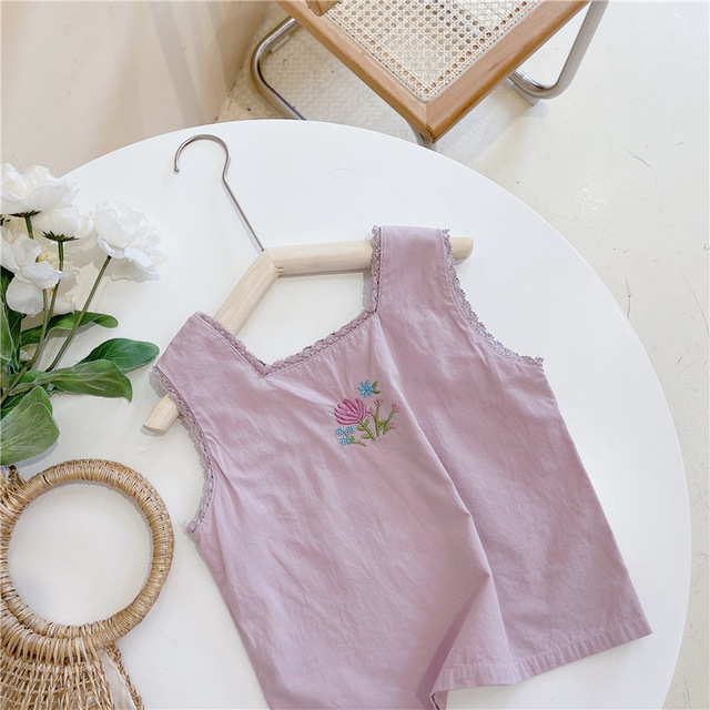 Nowe letnie bluzki dla dziewczynek bez rękawów w stylu koreańskim z haftowanymi kwiatami - Wianko - 13