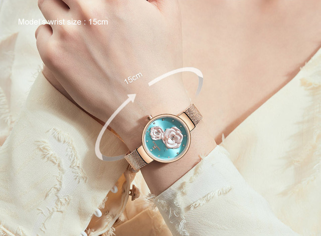 Zegarek damski NAVIFORCE kwarcowy z siatkowym paskiem ze stali nierdzewnej - piękny design z kwiatuszkami, wodoodporny - Wianko - 4