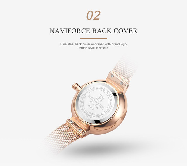 Zegarek damski NAVIFORCE kwarcowy z siatkowym paskiem ze stali nierdzewnej - piękny design z kwiatuszkami, wodoodporny - Wianko - 6
