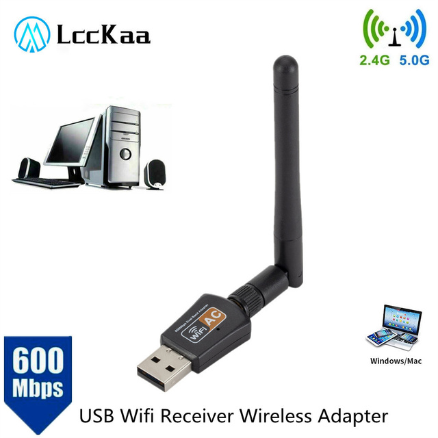 LccKaa Adapter USB Wifi 600Mbps dual band 2.4GHz/5.0GHz - karta sieciowa bezprzewodowa z szybką anteną - Wianko - 1