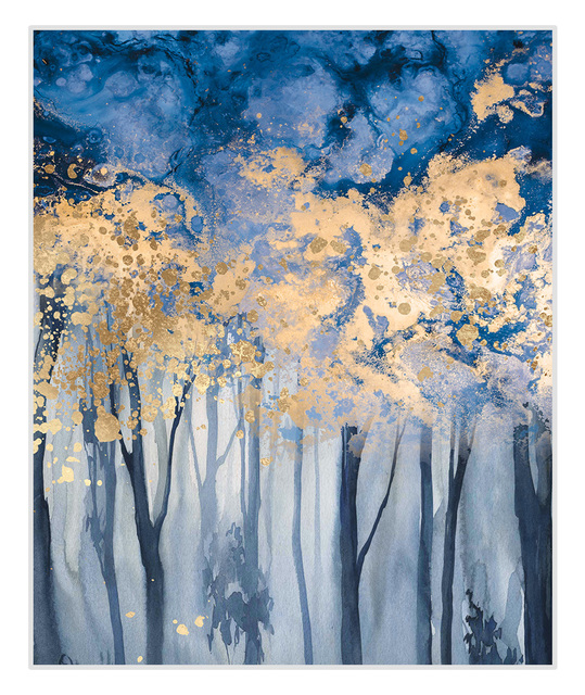Nowoczesny obraz drukowany na płótnie - abstrakcyjny las w odcieniach turkusowo-złotych, idealny do salonu i dekoracji wnętrza domu - Wianko - 5
