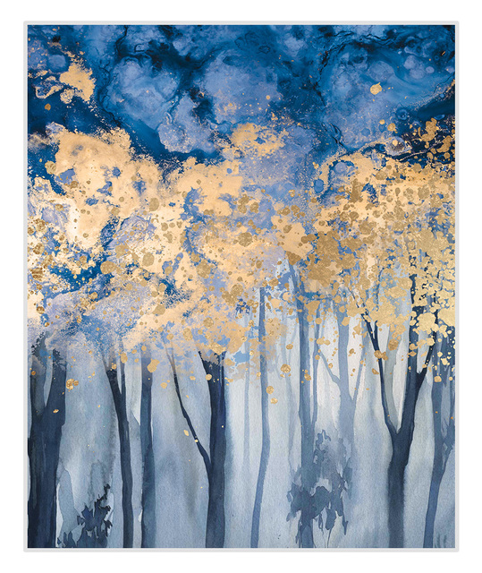 Nowoczesny obraz drukowany na płótnie - abstrakcyjny las w odcieniach turkusowo-złotych, idealny do salonu i dekoracji wnętrza domu - Wianko - 3
