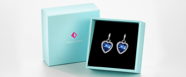 Kolczyki wiszące Neoglory ze niebieskim kryształem Rhinestone w kształcie serca - idealny prezent dla kobiet i dziewczyn - Wianko - 17