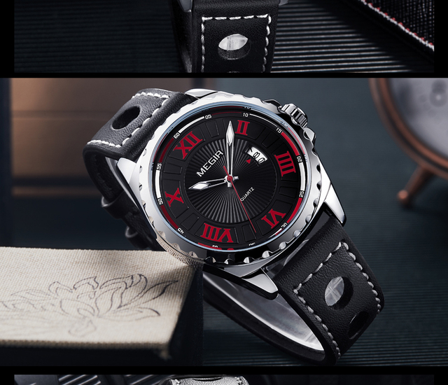 Męski zegarek kwarcowy marki MEGIR Sport z czarnym paskiem z PU, modowy zegar wojskowy na rękę - Wianko - 18