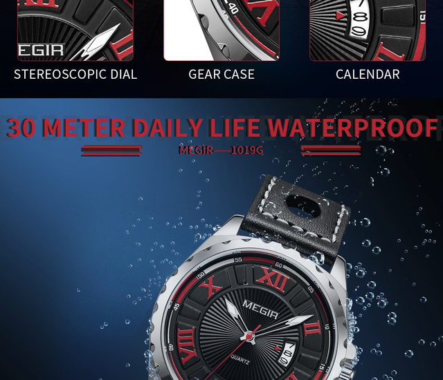 Męski zegarek kwarcowy marki MEGIR Sport z czarnym paskiem z PU, modowy zegar wojskowy na rękę - Wianko - 7