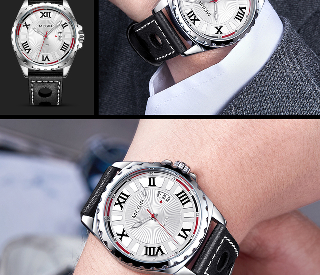 Męski zegarek kwarcowy marki MEGIR Sport z czarnym paskiem z PU, modowy zegar wojskowy na rękę - Wianko - 16
