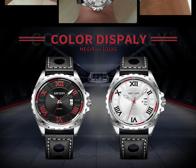 Męski zegarek kwarcowy marki MEGIR Sport z czarnym paskiem z PU, modowy zegar wojskowy na rękę - Wianko - 4