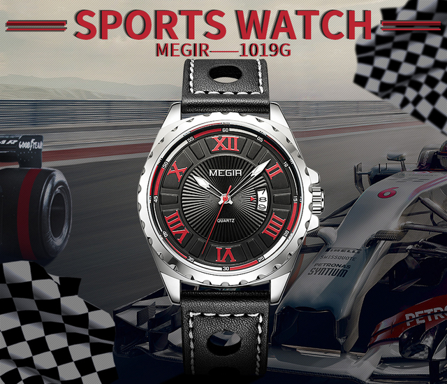 Męski zegarek kwarcowy marki MEGIR Sport z czarnym paskiem z PU, modowy zegar wojskowy na rękę - Wianko - 1