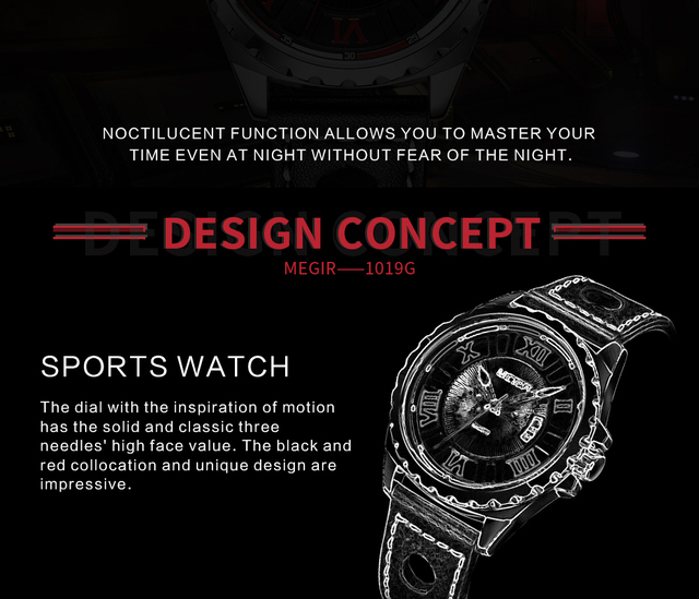Męski zegarek kwarcowy marki MEGIR Sport z czarnym paskiem z PU, modowy zegar wojskowy na rękę - Wianko - 9