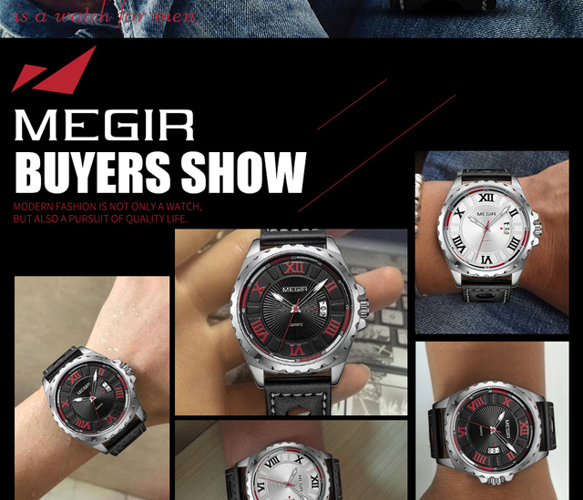 Męski zegarek kwarcowy marki MEGIR Sport z czarnym paskiem z PU, modowy zegar wojskowy na rękę - Wianko - 3