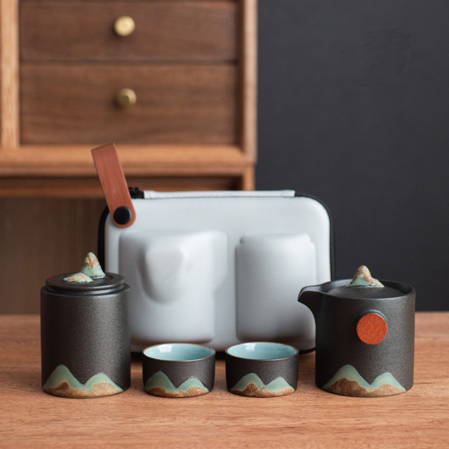 Retro chińskie ceramiczne naczynie do herbaty - zestaw Kung Fu z 2 filiżankami - Mountain - podróżny - fajny prezent - Wianko - 1
