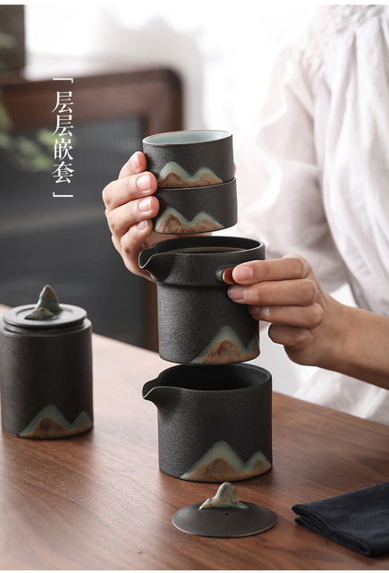 Retro chińskie ceramiczne naczynie do herbaty - zestaw Kung Fu z 2 filiżankami - Mountain - podróżny - fajny prezent - Wianko - 16