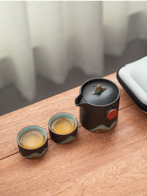 Retro chińskie ceramiczne naczynie do herbaty - zestaw Kung Fu z 2 filiżankami - Mountain - podróżny - fajny prezent - Wianko - 14