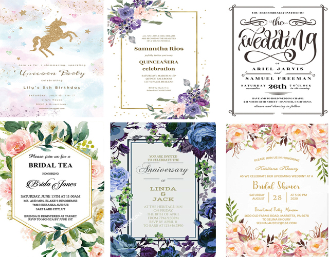 Zaproszenie na ślub - 50 sztuk koronki kwiatowego wzoru w kolorze szarym z niebieską wstążką i błyszczącą kopertą - idealne na sweet 16 i Quinceanera - Wianko - 16