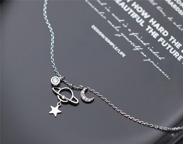 Naszyjnik żeński z łańcuszkiem do obojczyka z 925 srebra - Trendowa pamięć gwiazdy, księżyca i planety - Wianko - 21