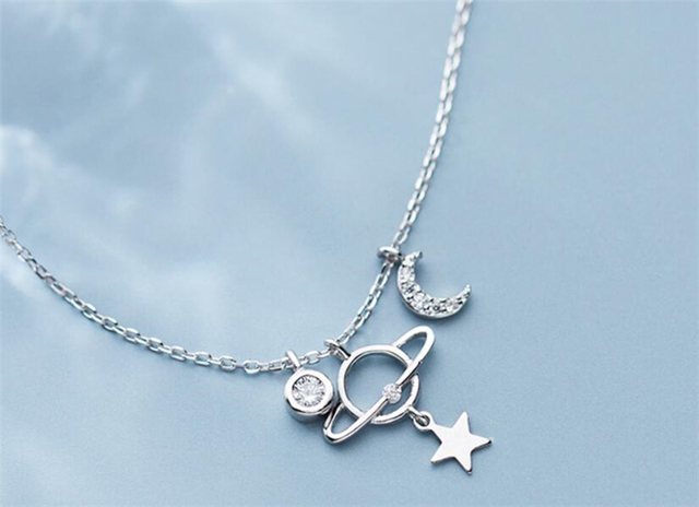 Naszyjnik żeński z łańcuszkiem do obojczyka z 925 srebra - Trendowa pamięć gwiazdy, księżyca i planety - Wianko - 25