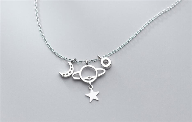Naszyjnik żeński z łańcuszkiem do obojczyka z 925 srebra - Trendowa pamięć gwiazdy, księżyca i planety - Wianko - 30