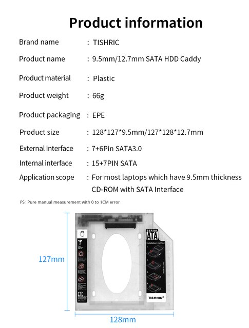 Obudowa dysku twardego TISHRIC Optibay SATA 9.5mm/12.7mm HDD Caddy 2.5'' SSD Box - Wianko - 2
