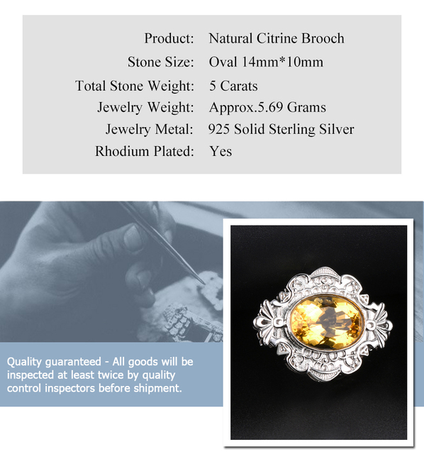 Srebrna broszka damska - naturalny cytryn S925, 5 karatów, Geniue Crystal, styl biznesowy - Wianko - 2