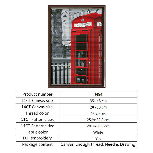 Zestaw Bus Mailbox - budka telefoniczna do haftu krzyżykowego 14ct/11ct z nadrukiem DMC - Wianko - 4