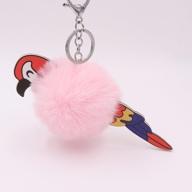 Papuga brelok do kluczy - kolorowa, piłka ze sztucznym futerkiem wysokiej jakości - Wianko - 7