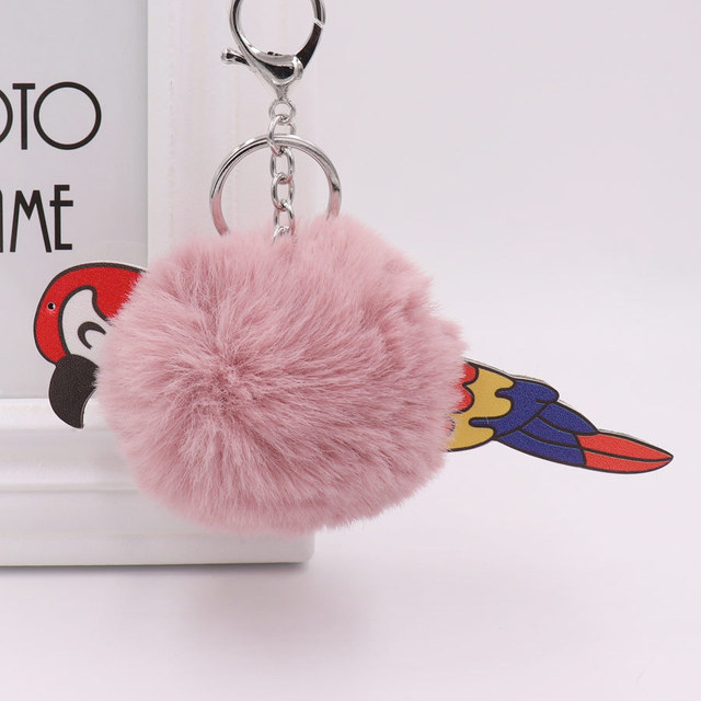 Papuga brelok do kluczy - kolorowa, piłka ze sztucznym futerkiem wysokiej jakości - Wianko - 8