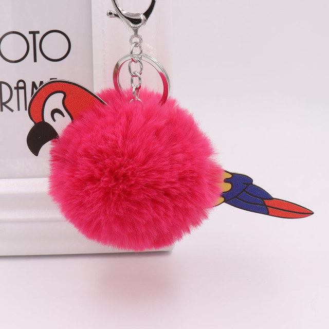 Papuga brelok do kluczy - kolorowa, piłka ze sztucznym futerkiem wysokiej jakości - Wianko - 4