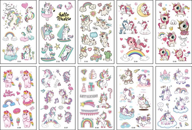 Zestaw 10 sztuk dzieci zwierzęta kreskówkowe syrenka jednorożec tymczasowe naklejki z tatuażami na ciało Baby Shower Party - Wianko - 7