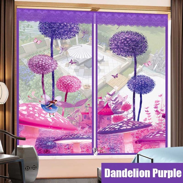 Tytuł produktu: Moskitiera z różowym i fioletowym motylem dla drzwi i okien z zamkiem błyskawicznym - Wianko - 1